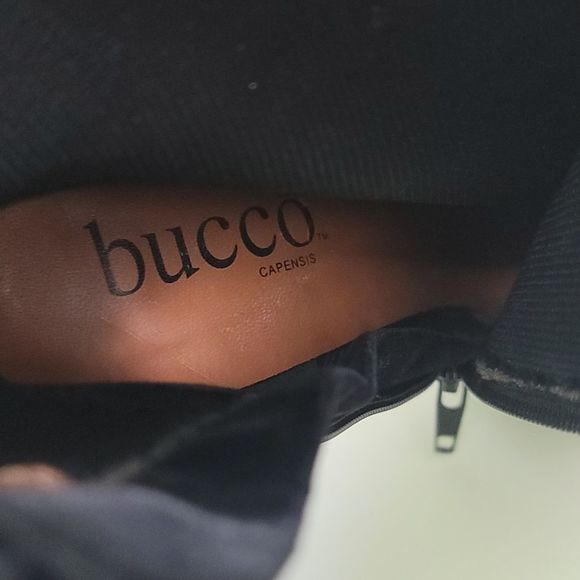 Bucco Platform Black & Gold Velvet Heeled Booties - Picture 14 of 16